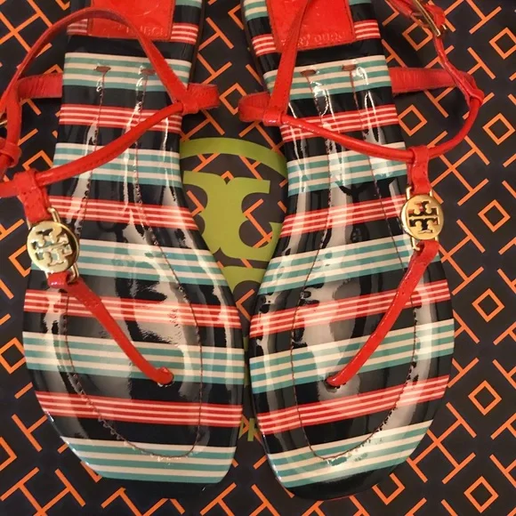 Tory Burch Emmy Habanero PepperStripe Ankle TStrap size 8 - Picture 5 of 13